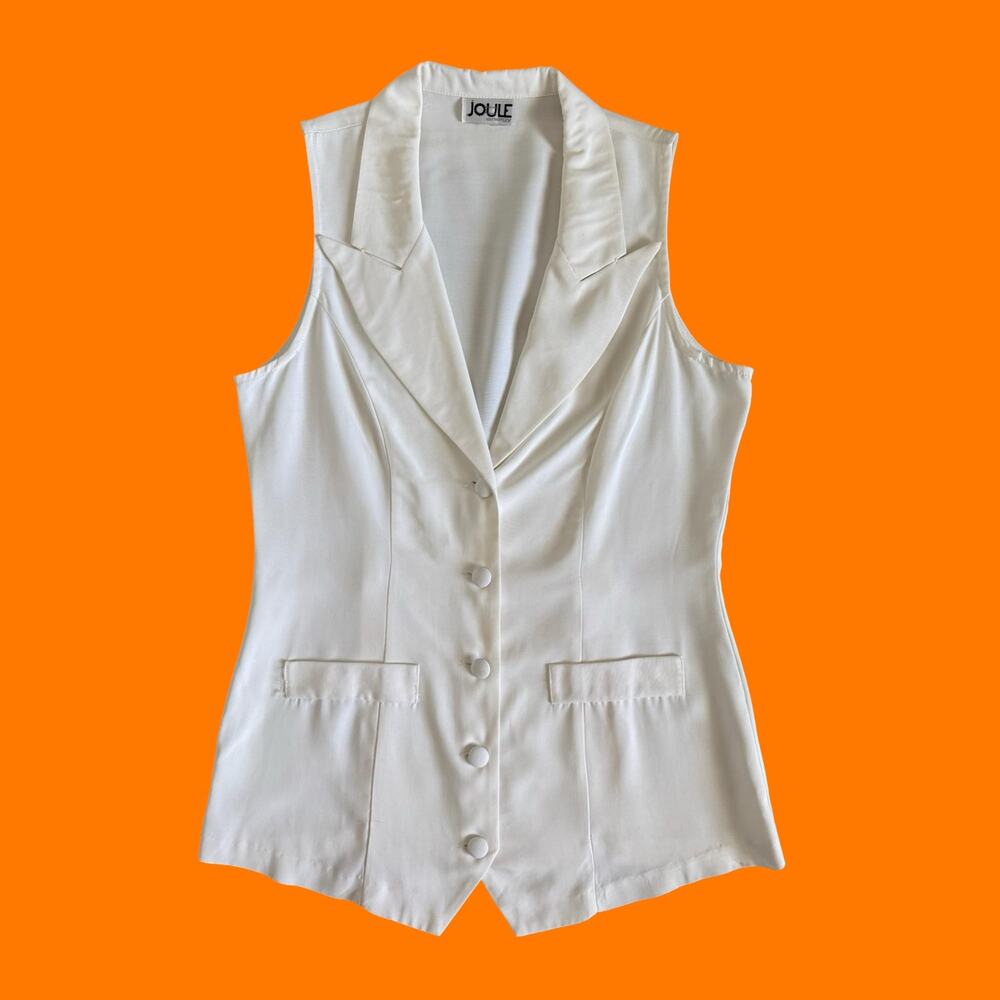 90's vintage ivory white tailored longline waistcoat minimalist vest LARGE joule